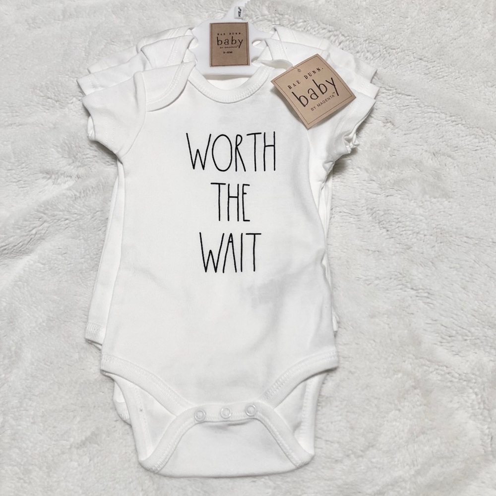 🆕Rae Dunn 3pk WORTH THE WAIT Bodysuits - Picture 2 of 4
